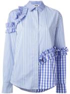 Msgm Patchwork Ruffle Shirt, Women's, Size: 42, Blue, Cotton