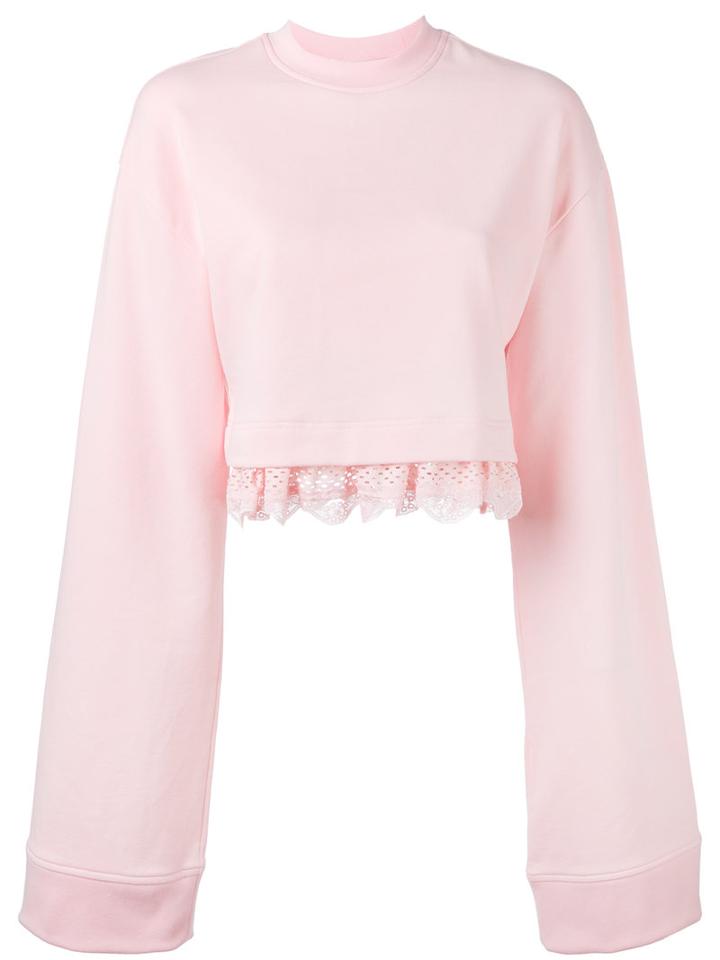 Puma - Lace Hem Crop Sweater - Women - Cotton/polyester/spandex/elastane - Xs, Pink/purple, Cotton/polyester/spandex/elastane
