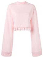 Puma - Lace Hem Crop Sweater - Women - Cotton/polyester/spandex/elastane - Xs, Pink/purple, Cotton/polyester/spandex/elastane