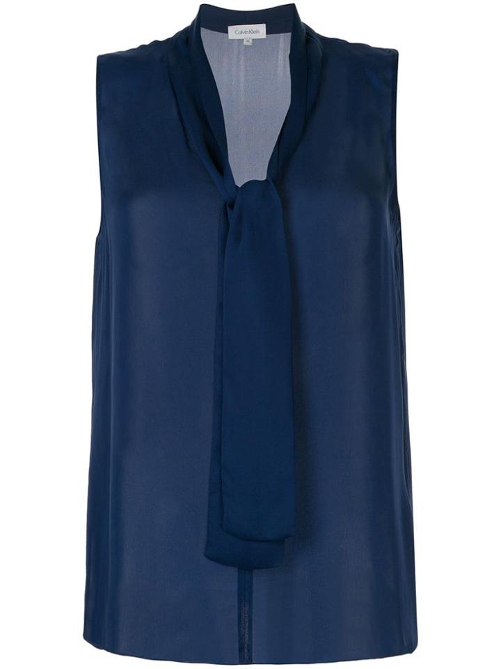 Ck Calvin Klein Tie Neck Sleeveless Top - Blue