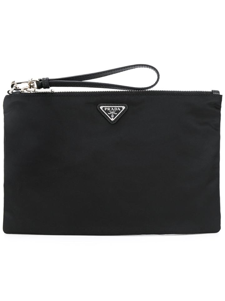 Prada Logo Patch Clutch Bag - Black