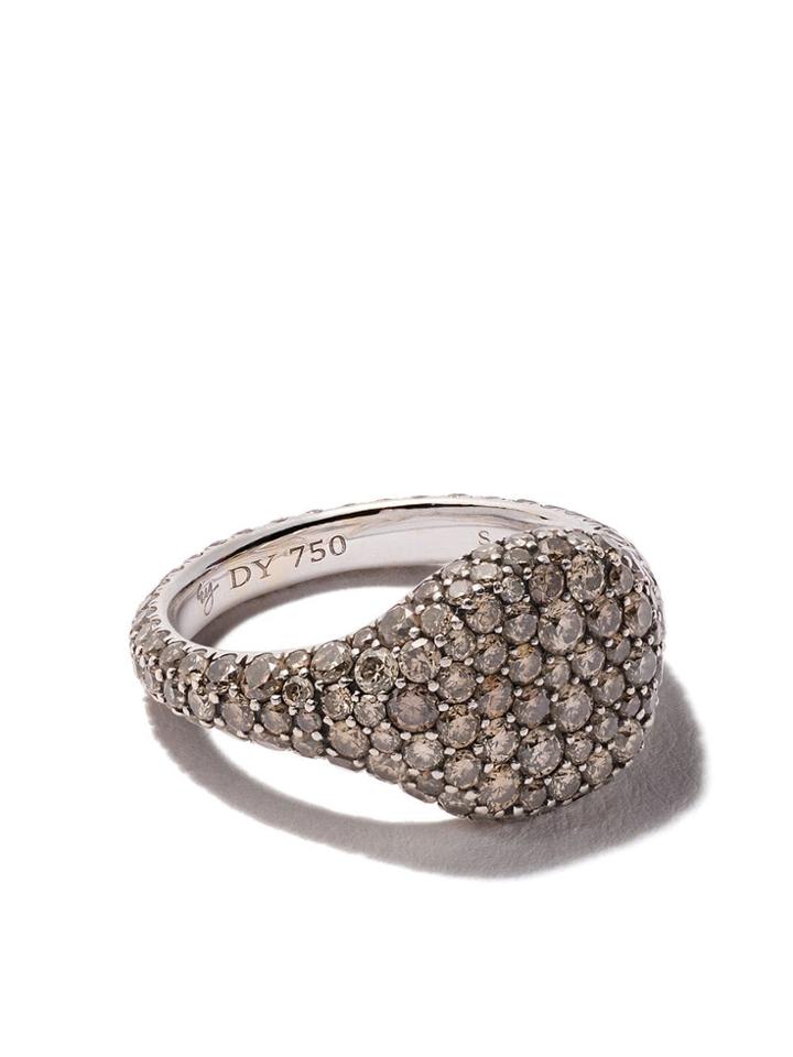 David Yurman 18kt White Gold Petite Pavé Diamond Pinky Ring - 8wacd