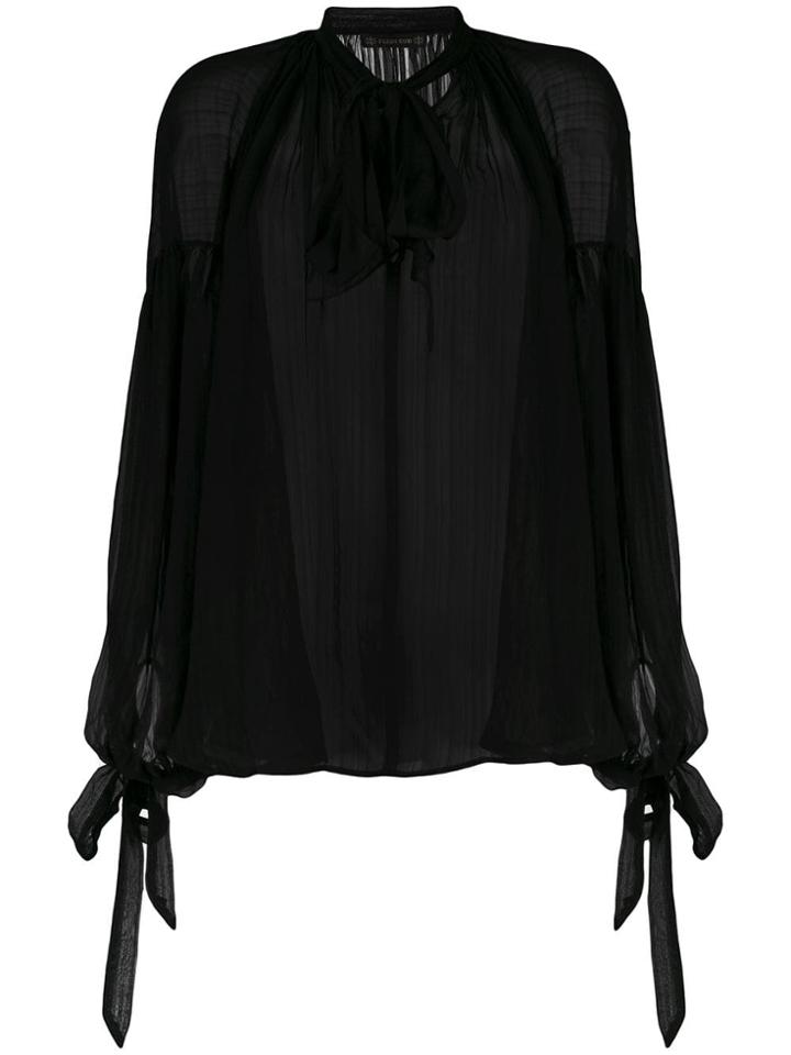 Plein Sud Pleated Sheer Blouse - Black