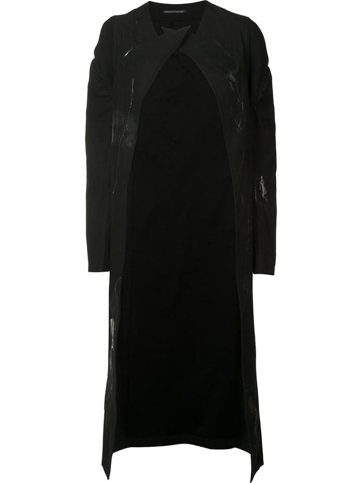 Yohji Yamamoto Peaked Lapel Mid Coat, Women's, Size: 2, Black, Cotton/polyurethane/wool