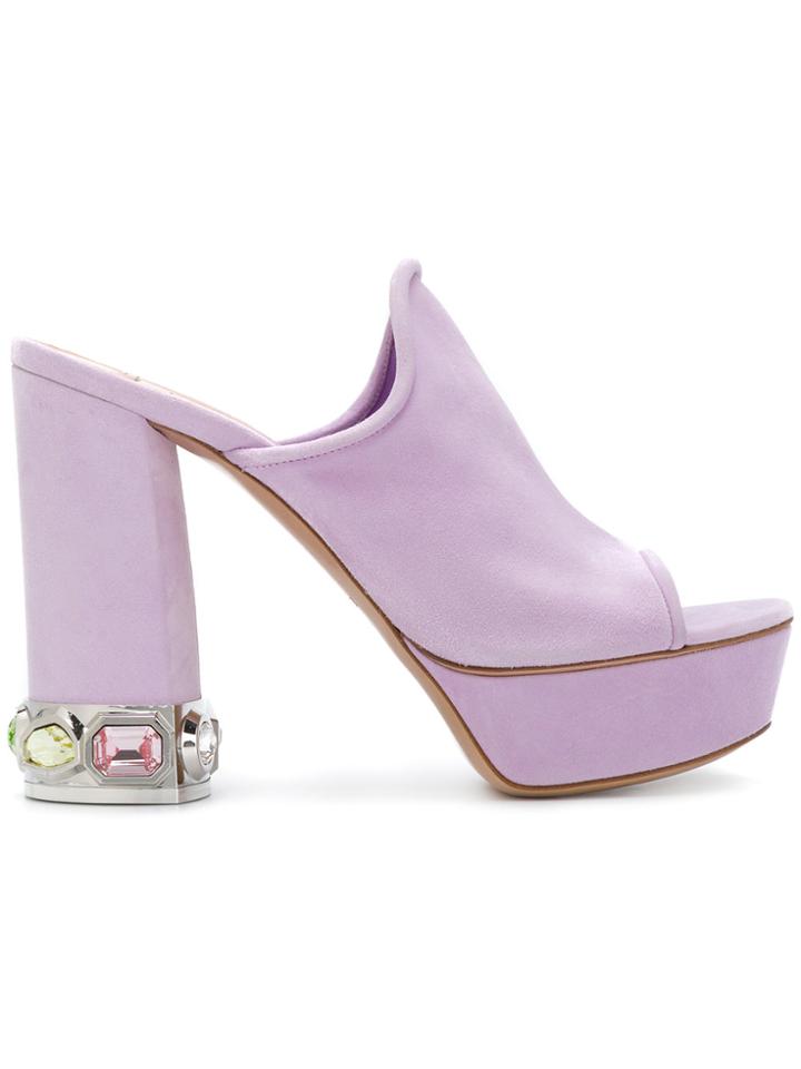 Casadei Embellished Platform Mules - Pink & Purple