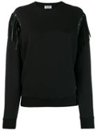 Saint Laurent Leather Fringing Cotton Sweatshirt - Black