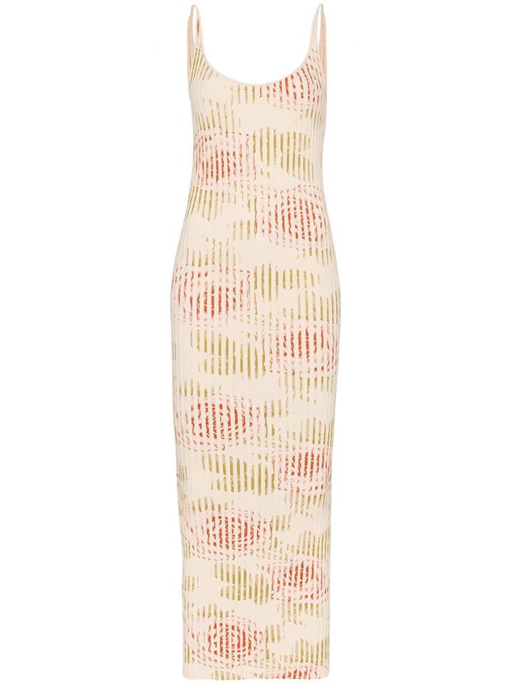 Paco Rabanne Floral Print Ribbed Cotton Blend Maxi Dress - Multicolour
