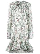 Giambattista Valli Floral Print Gathered Ruffle Dress - White