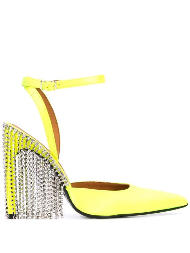 Area Crystal Fringed Pumps - Yellow
