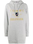 Tommy Hilfiger Logo Embroidered Long Hoodie - Grey