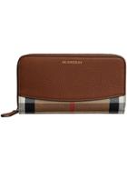 Burberry House Check And Leather Ziparound Wallet - Brown