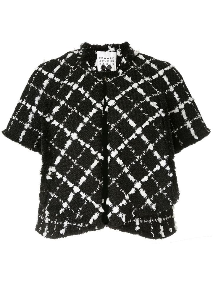 Edward Achour Paris Short Sleeve Cropped Tweed Jacket - Black