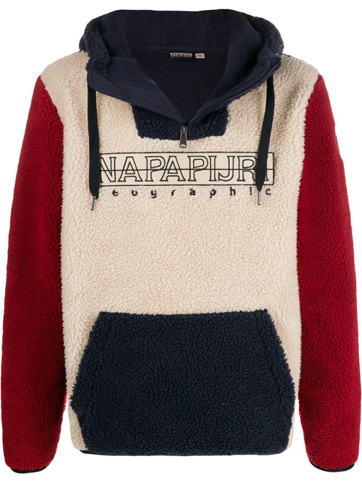 Napapijri Logo Colour Block Fleece Hoodie - Blue