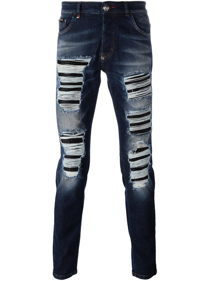 Philipp Plein 'each Other' Sim-fit Jeans, Men's, Size: 30, Blue, Cotton/spandex/elastane/polyester/polyurethane