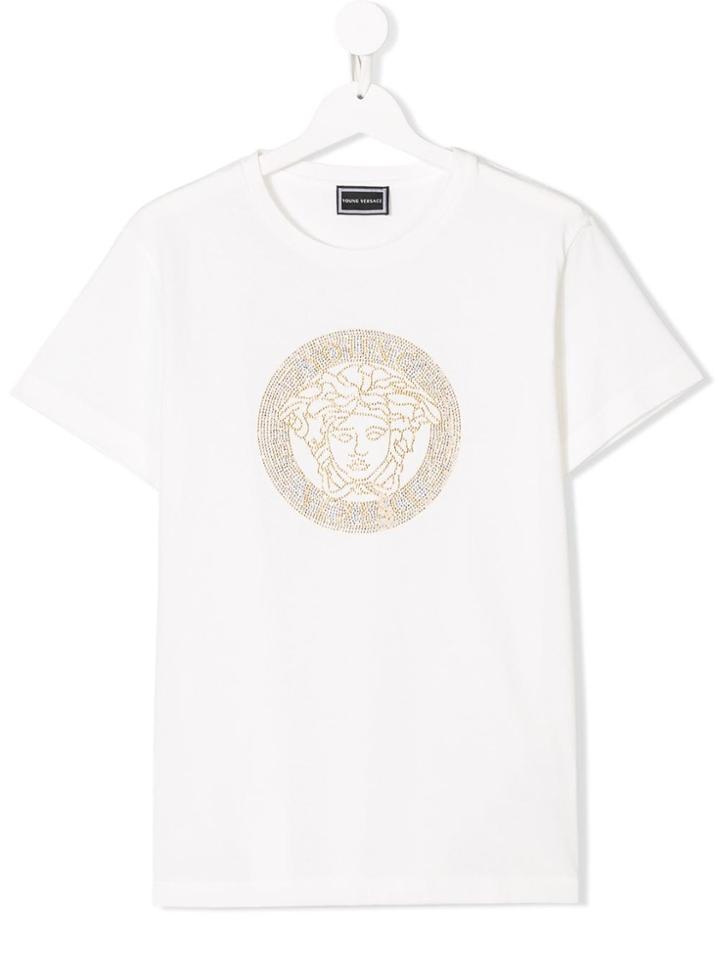 Young Versace Teen Rhinestone Medusa T-shirt - White