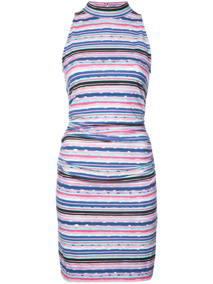 Nicole Miller Striped Halterneck Fitted Dress - Pink & Purple