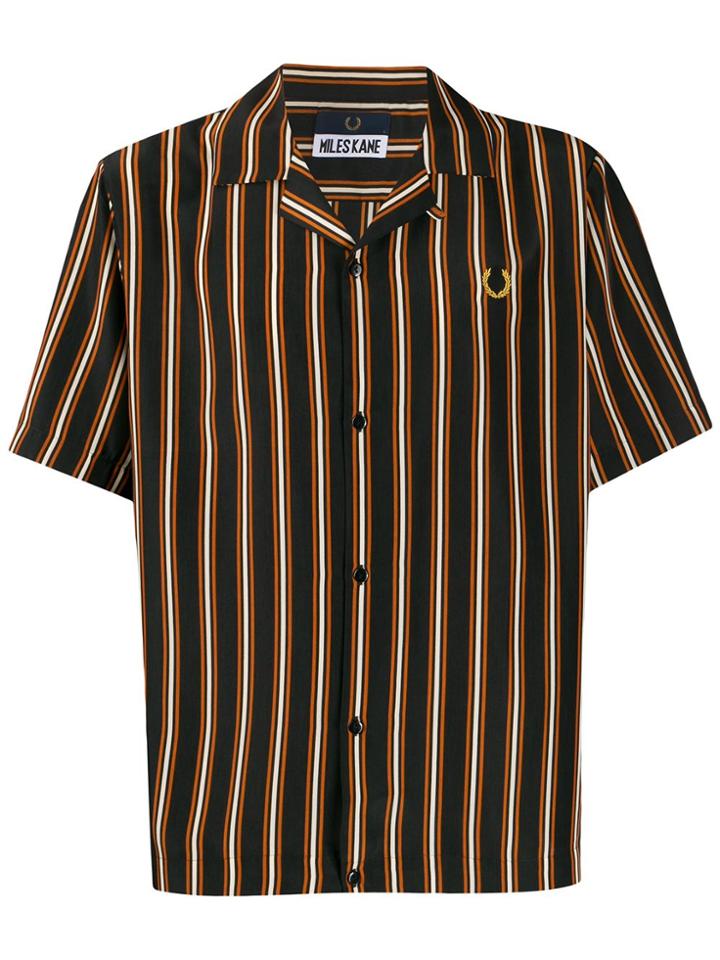 Fred Perry Miles Kane Stripe Print Bowling Shirt - Brown
