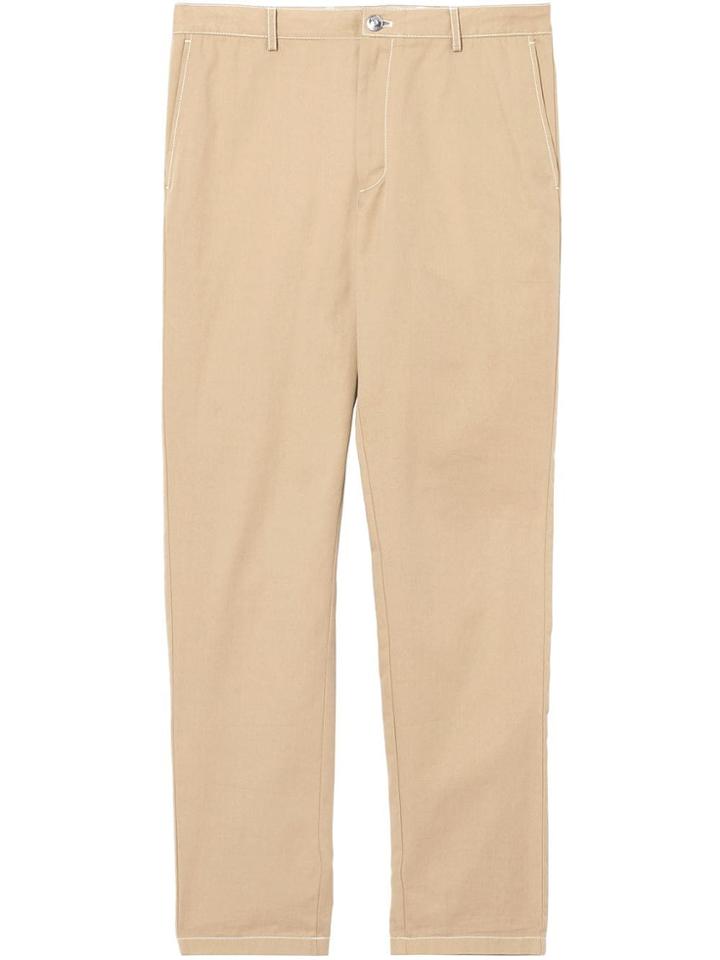 Burberry Slim Fit Topstitch Detail Chinos - Neutrals