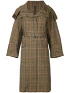 Estnation Hooded Plaid Coat - Brown