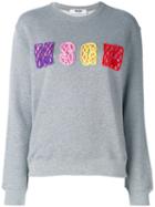 Msgm - Logo Embroidered Jumper - Women - Cotton/viscose - Xs, Grey, Cotton/viscose