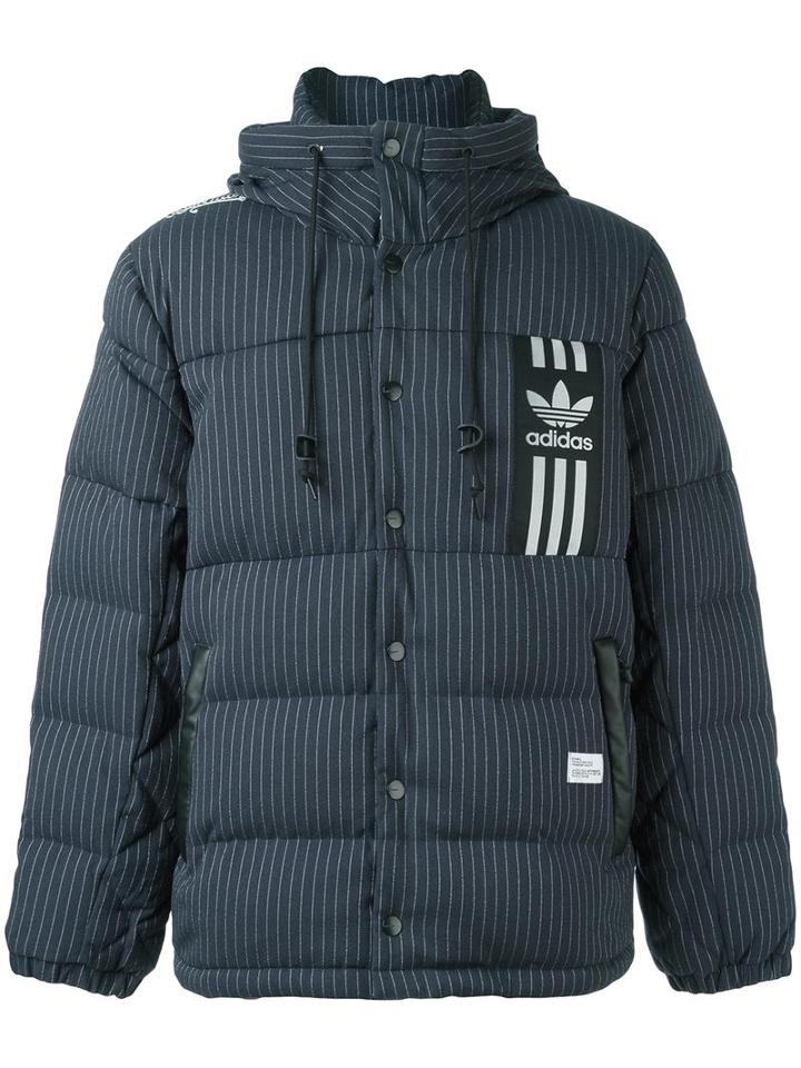 Adidas Originals Pinstripe Hooded Down Jacket, Men's, Size: Large, Blue, Polyester/viscose/feather
