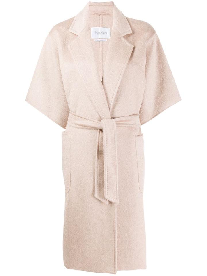 Max Mara Cropped Sleeve Tie Waist Coat - Neutrals
