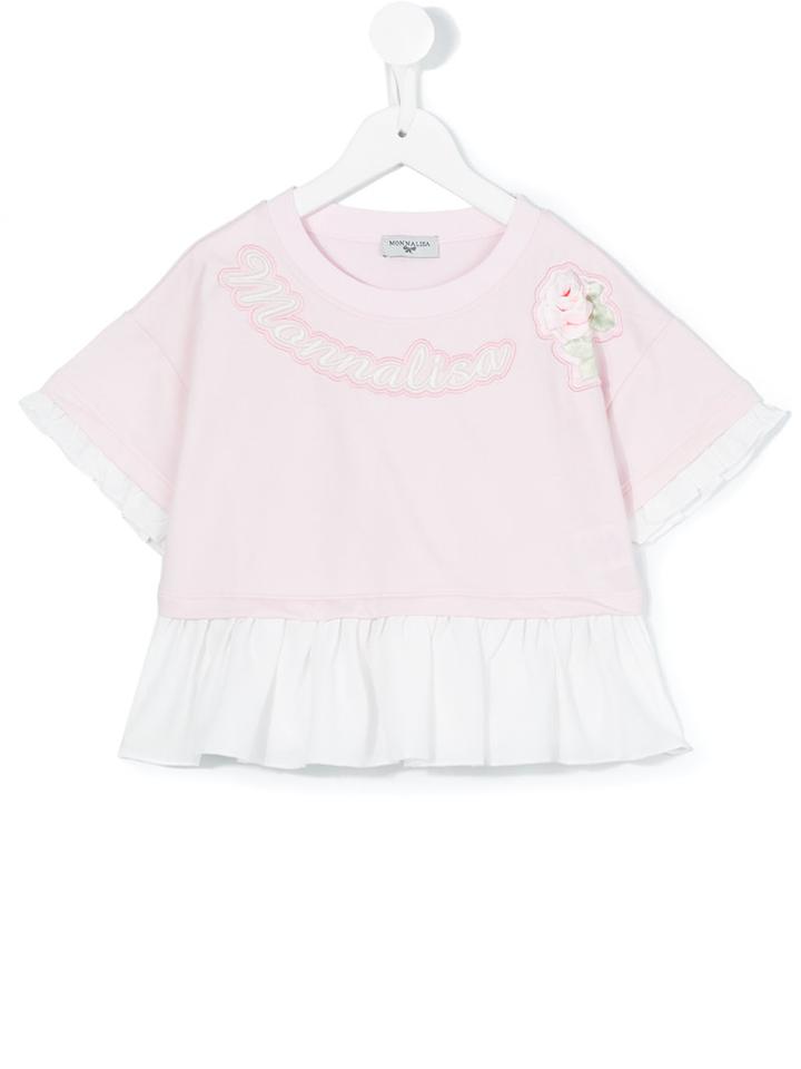 Monnalisa - Logo Embroidered Pleated Hem T-shirt - Kids - Cotton/polyester/spandex/elastane - 4 Yrs, Pink/purple