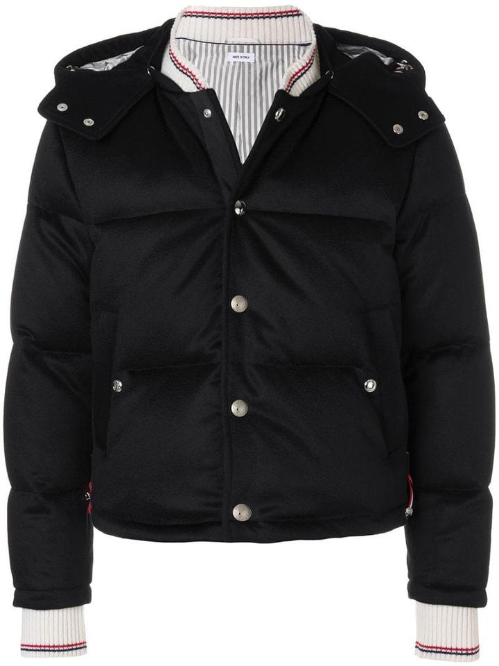 Thom Browne Tonal Grosgrain Down Cashmere Bomber - Black