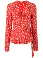 Ganni Printed Wrap Blouse - Red