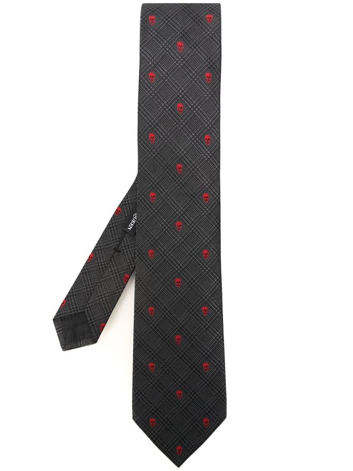Alexander Mcqueen Embroidered Skull Tie - Grey