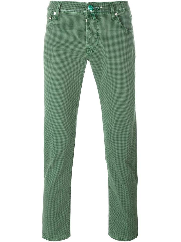 Jacob Cohen Checked Pattern Slim Fit Jeans, Men's, Size: 31, Green, Cotton/spandex/elastane