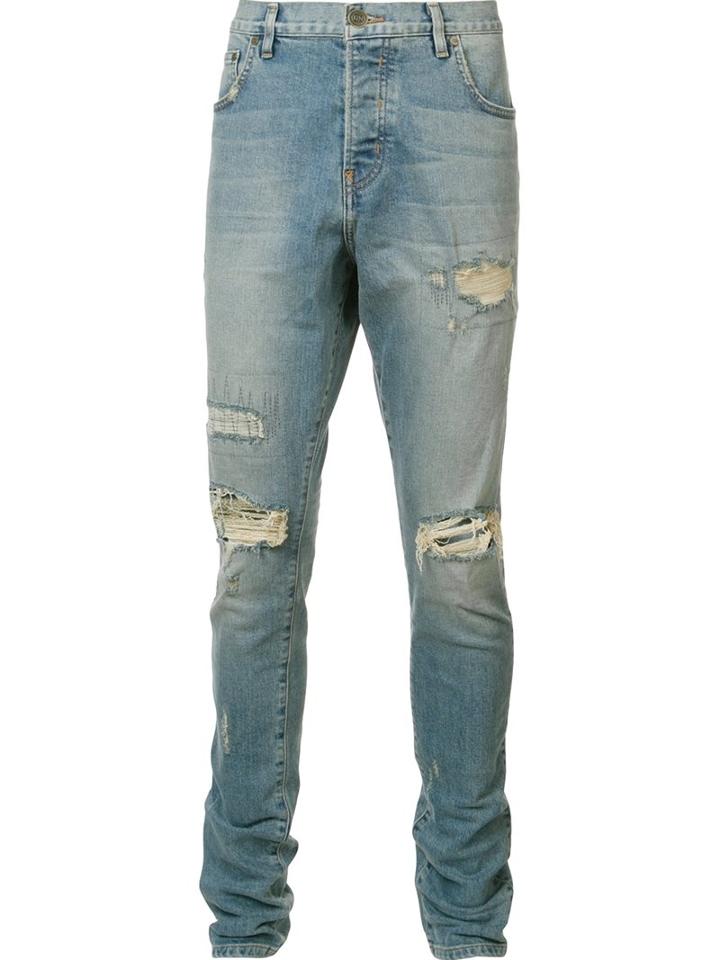 En Noir Distressed Jeans, Men's, Size: 36, Blue, Cotton/spandex/elastane