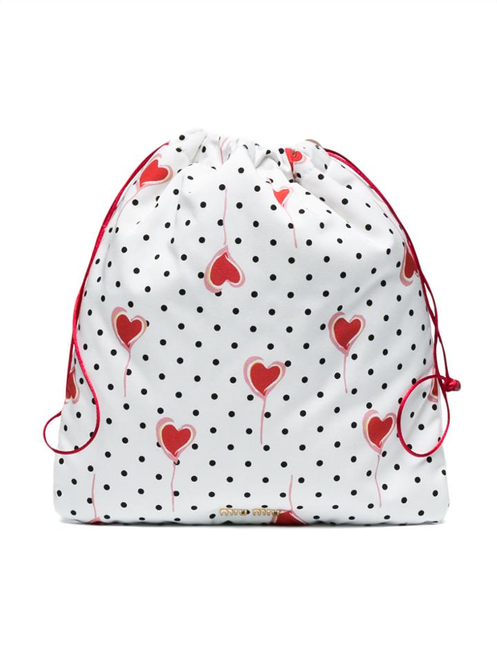 Miu Miu Drawstring Pouch With Polka Dots - White