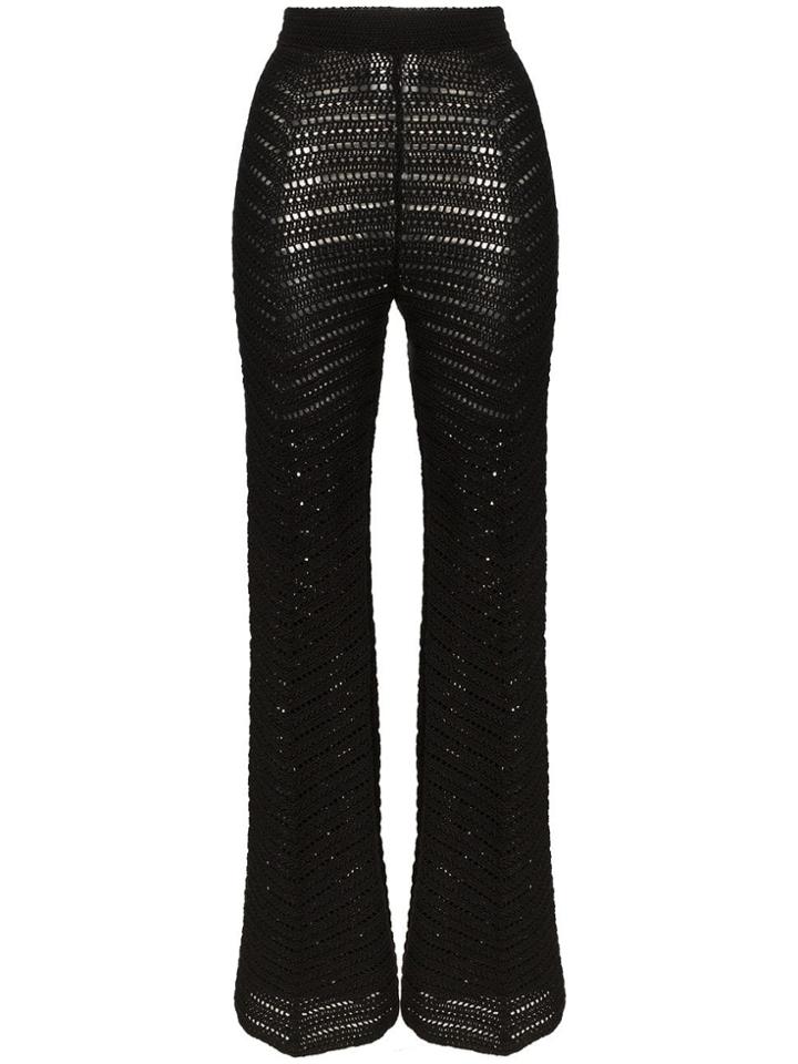 Situationist Zig-zag Knit Flared High-waisted Trousers - Black