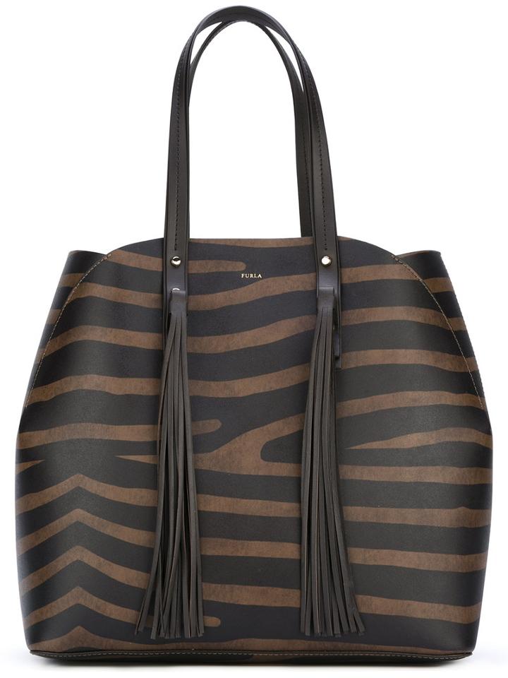 Furla Striped Tote, Women's, Brown, Leather