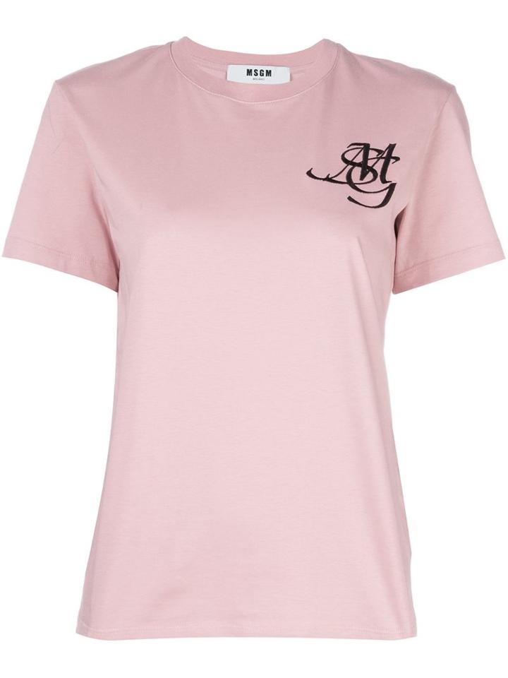 Msgm Logo Embroidered T-shirt, Women's, Size: Medium, Pink/purple, Cotton