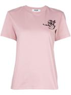 Msgm Logo Embroidered T-shirt, Women's, Size: Medium, Pink/purple, Cotton