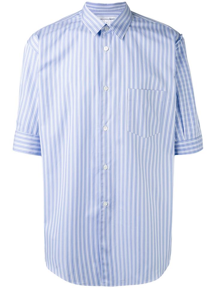 Comme Des Garçons Shirt - Shortsleeved Striped Shirt - Men - Cotton - M, Blue, Cotton