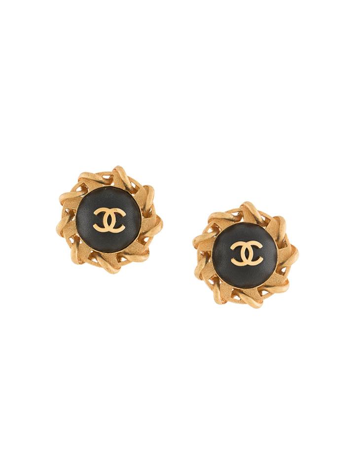 Chanel Vintage Round Edge Design Earrings - Metallic