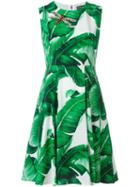 Dolce & Gabbana Banana Leaf Print Dress, Women's, Size: 38, White, Viscose/silk/cotton/brass