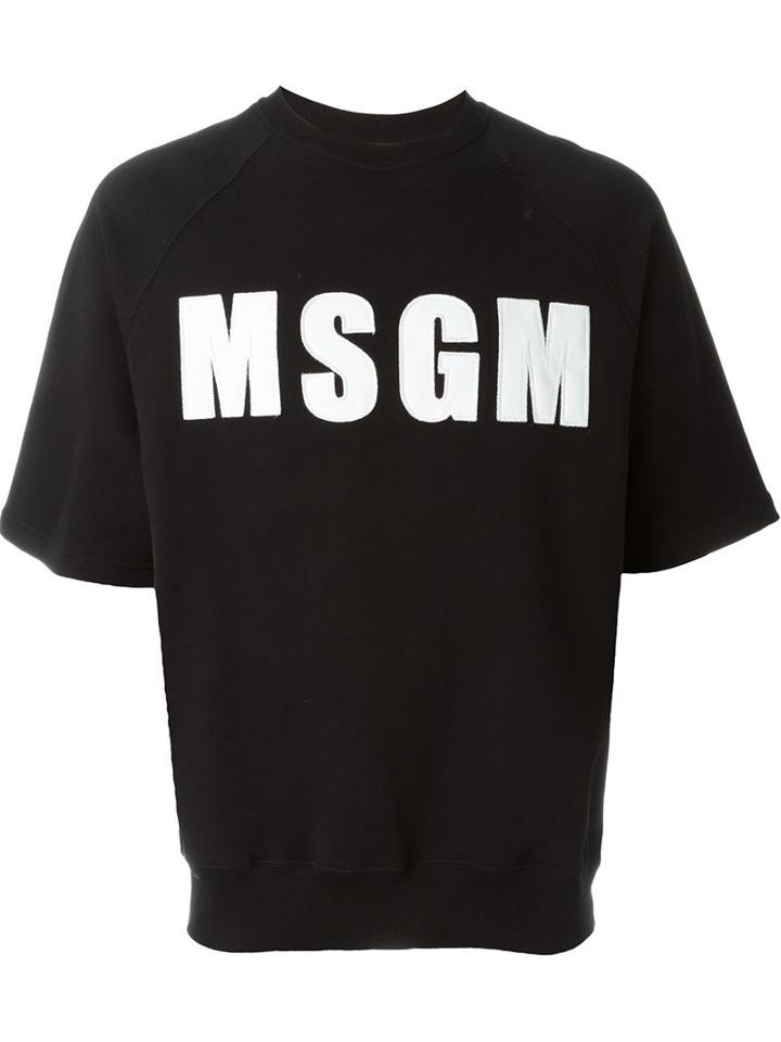 Msgm Logo Print Short Sleeve Sweatshirt, Men's, Size: L, Black, Cotton