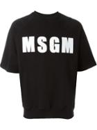 Msgm Logo Print Short Sleeve Sweatshirt, Men's, Size: L, Black, Cotton