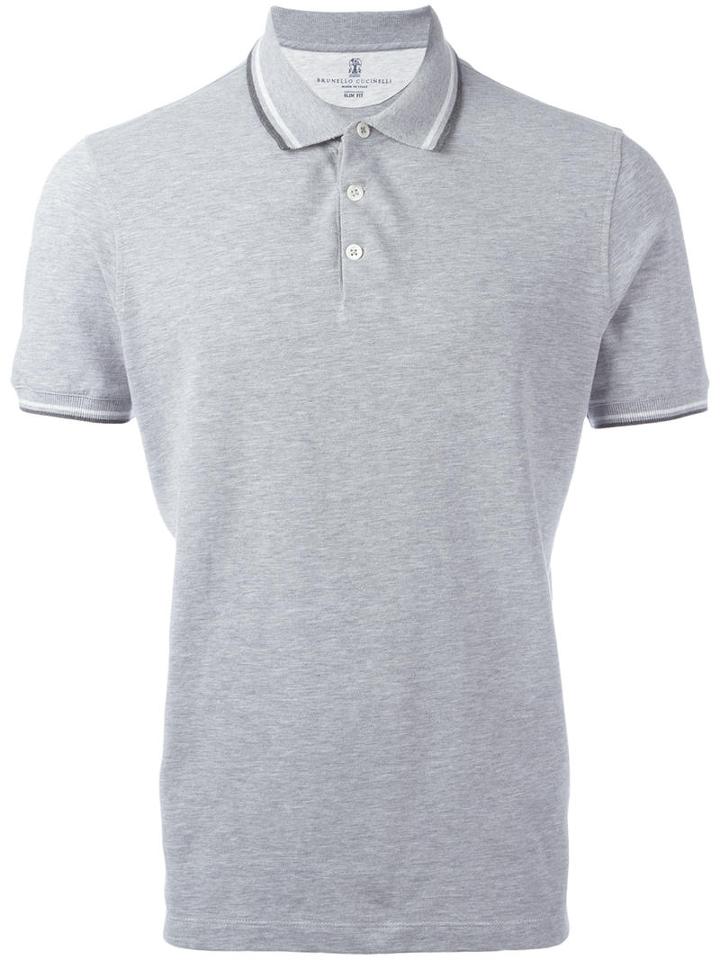 Brunello Cucinelli Plain Polo Shirt, Men's, Size: Medium, Grey, Cotton