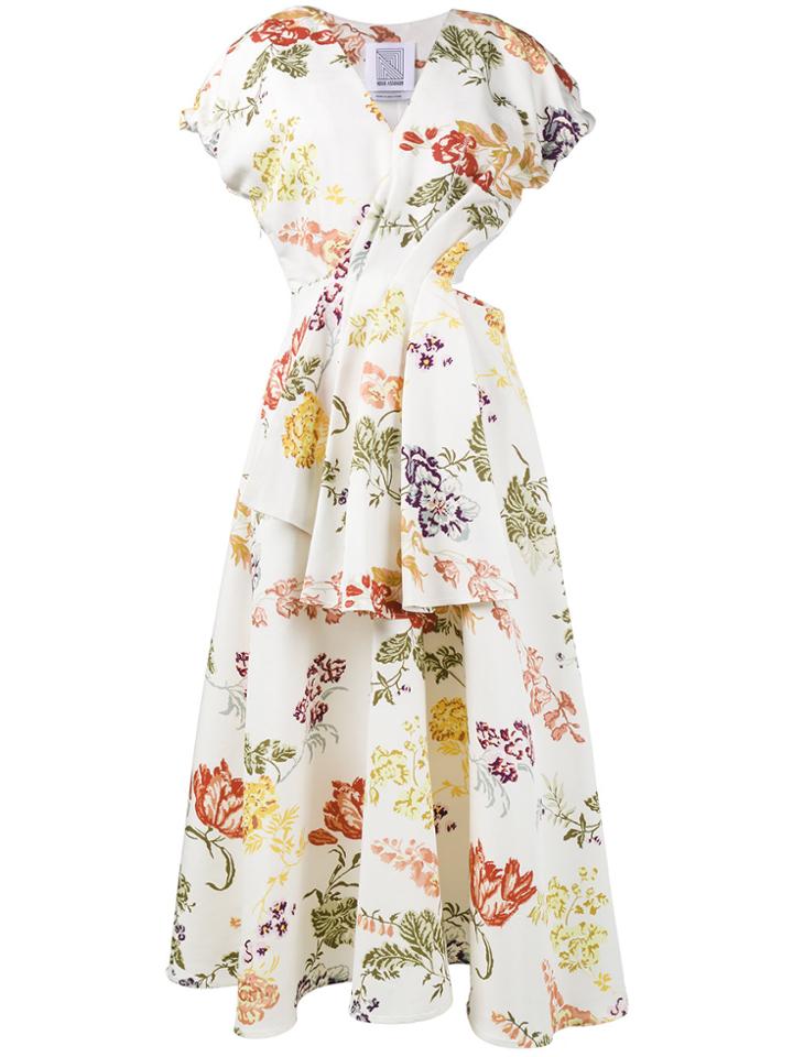 Rosie Assoulin Floral Print Cutout Dress - White