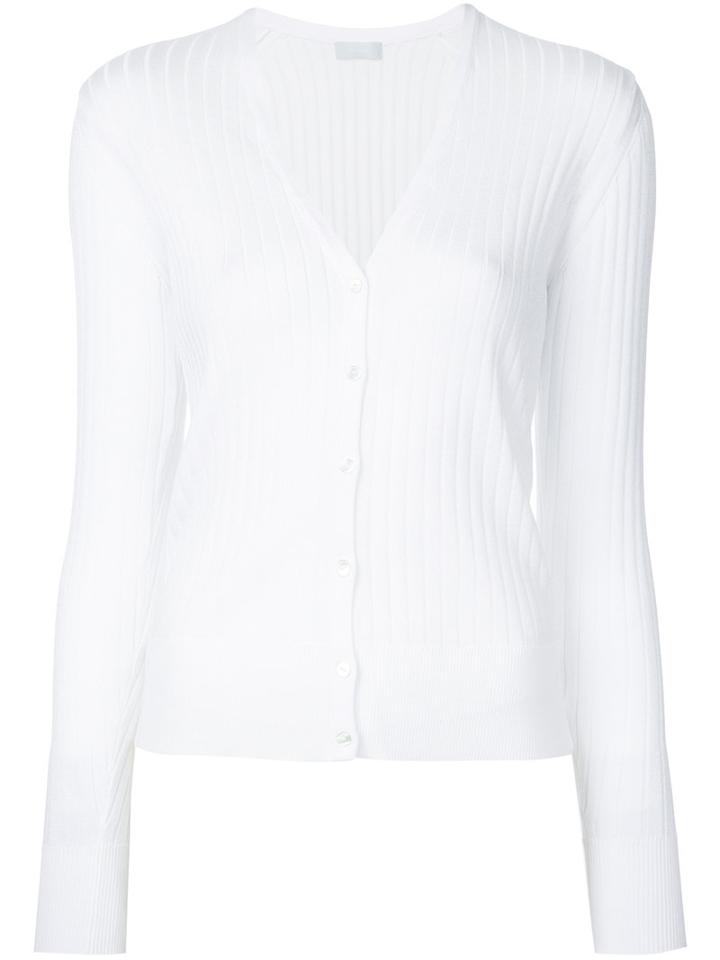 Estnation - Ribbed V-neck Cardigan - Women - Cotton - 38, White, Cotton