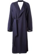 Acne Studios Pinstripe Belted Coat, Women's, Size: 36, Blue, Viscose