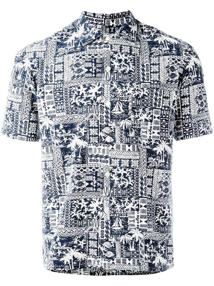 Salvatore Piccolo Printed Shorsleeved Shirt, Men's, Size: 39, Blue, Cotton/rayon