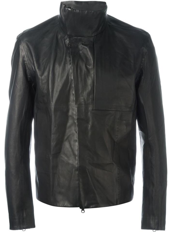 Kazuyuki Kumagai Funnel Neck Jacket, Men's, Size: 4, Black, Leather/polyurethane/nylon