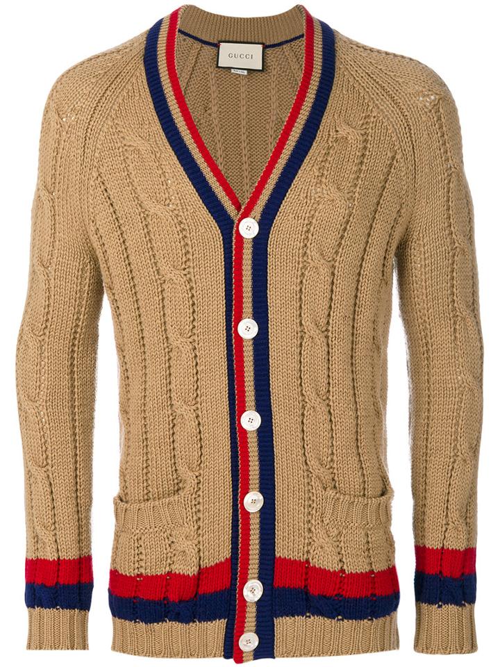 Gucci - Cable Knit Cardigan - Men - Wool - S, Brown, Wool
