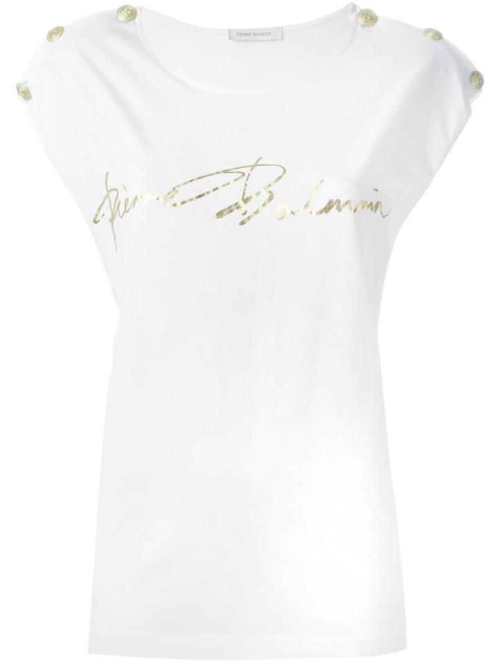 Pierre Balmain Logo Print T-shirt, Women's, Size: 42, White, Cotton